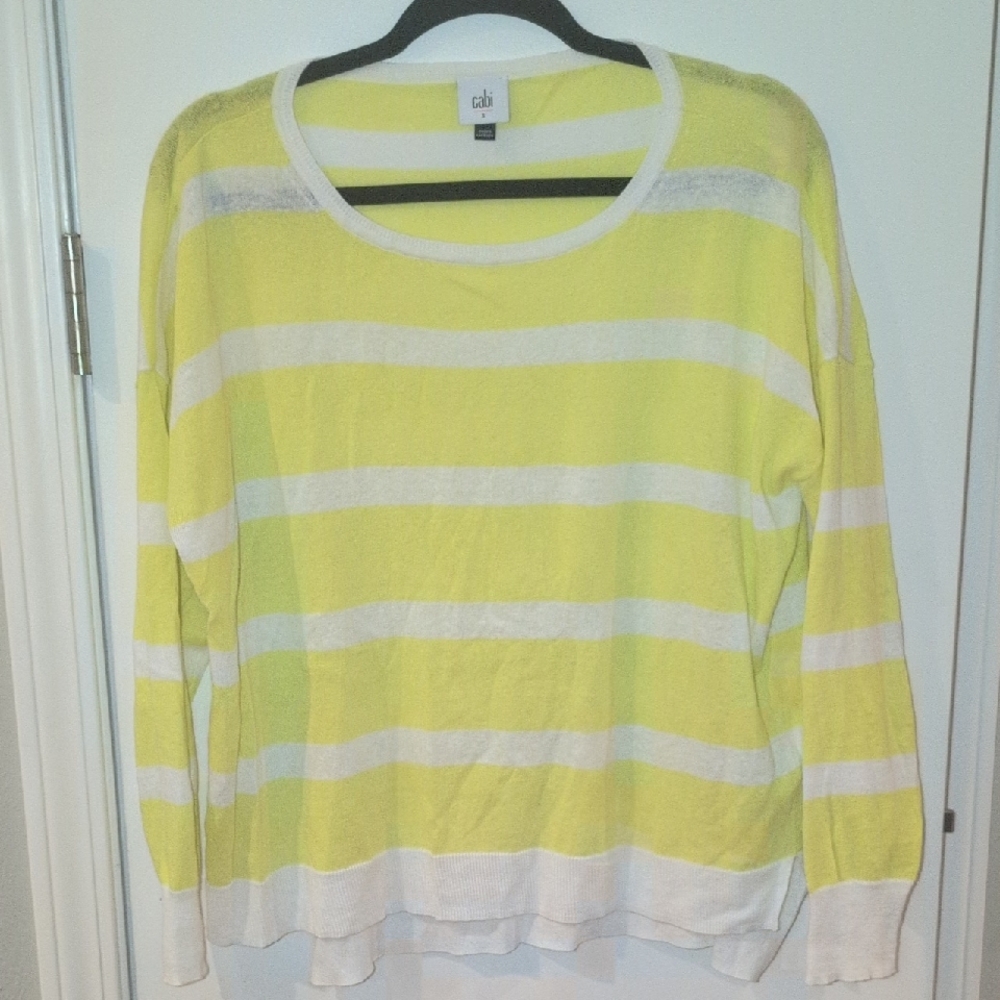 Cabi Yellow and White Striped Sweater
